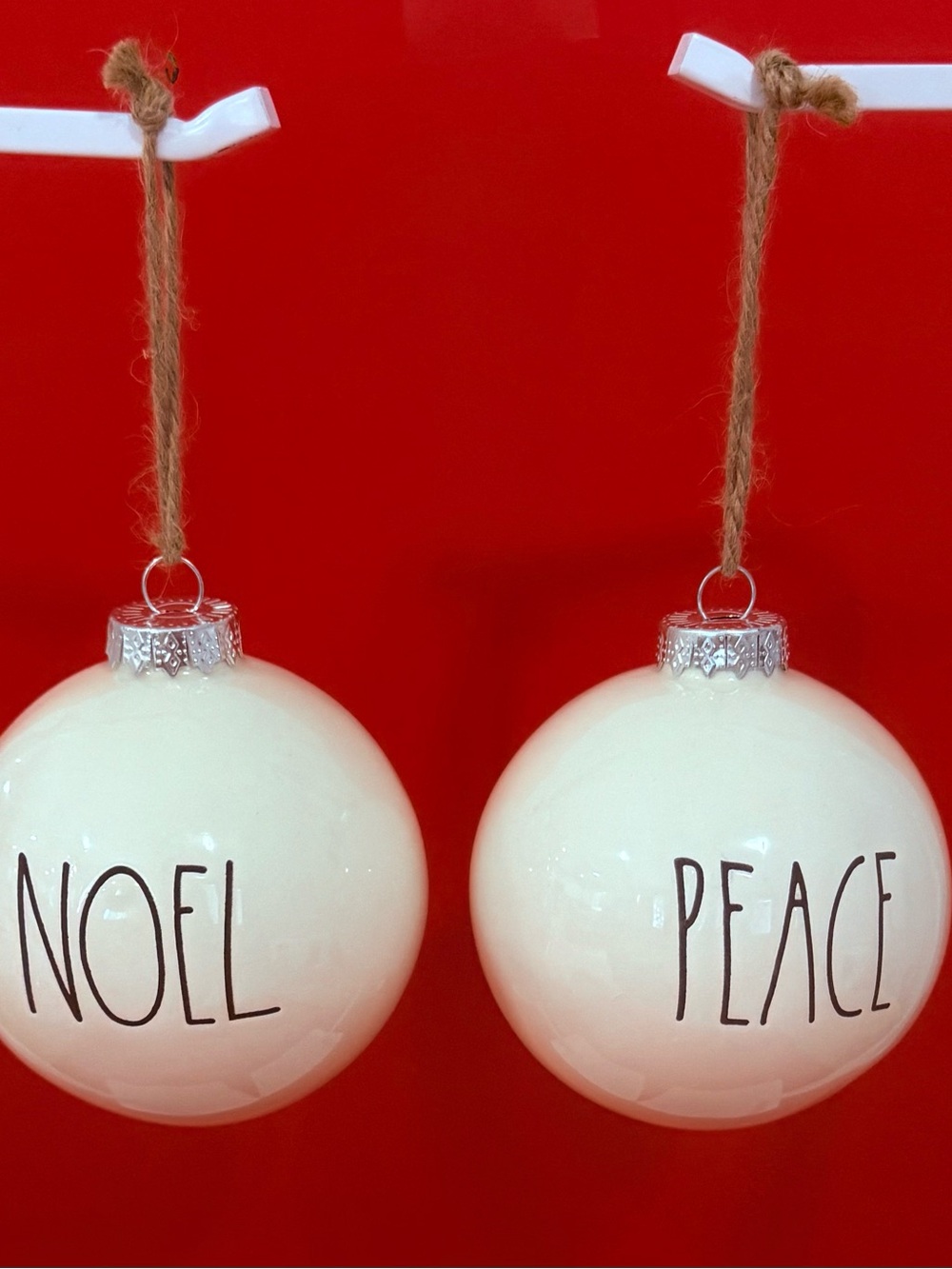 Rae Dunn Artisan Collection Ceramic Christmas Ball Ornaments “Noel & Peace”